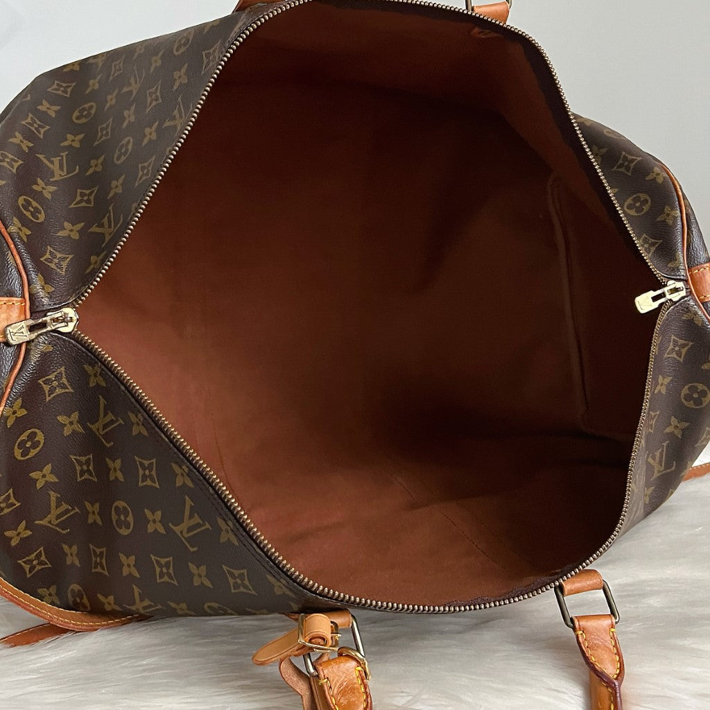 Louis Vuitton Signature Monogram Bandouliere Keepall 60 Travel Bag Full Set