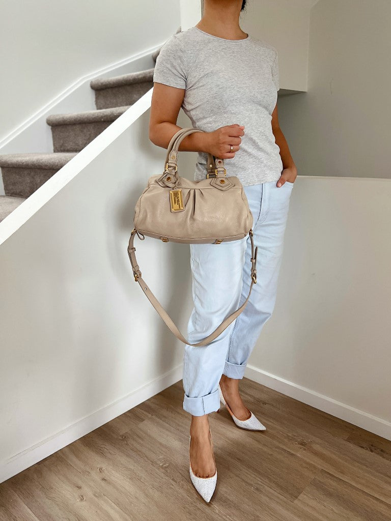 Marc Jacobs Light Mocha Leather Classic Q 2 Way Shoulder Bag