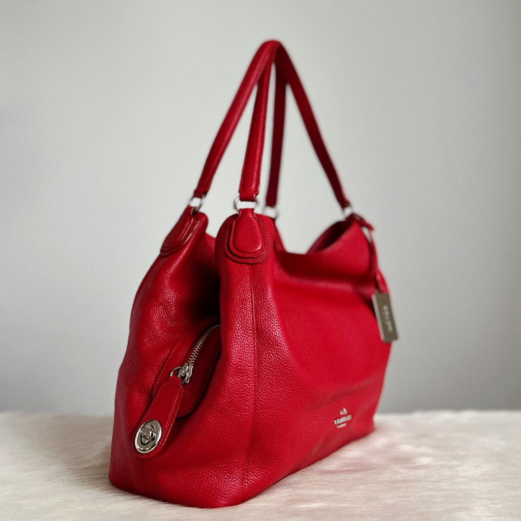 Coach Red Leather Triple Compartment Shoulder Bag Excellent