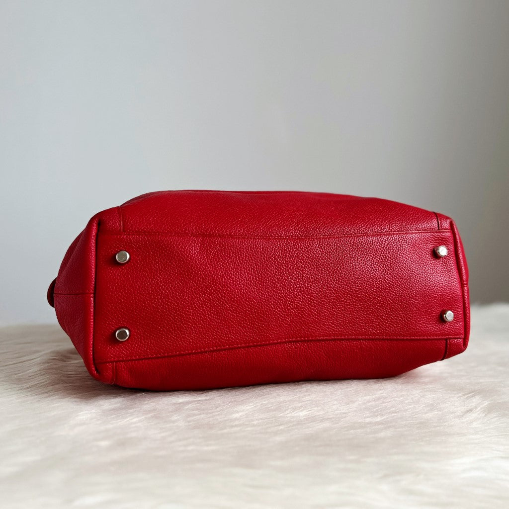 Coach Red Leather Triple Compartment Shoulder Bag Excellent