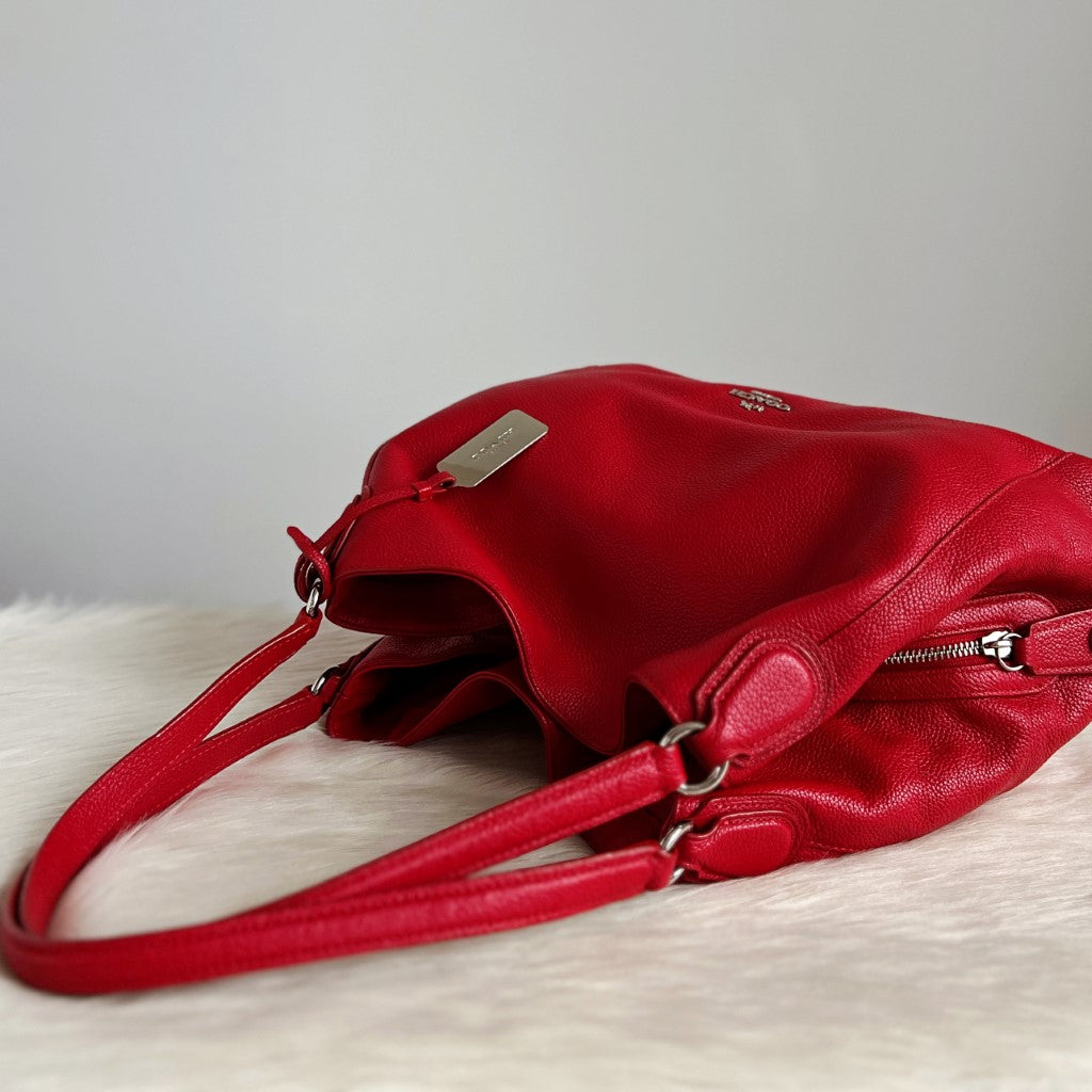 Coach Red Leather Triple Compartment Shoulder Bag Excellent