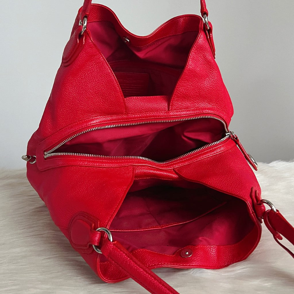 Coach Red Leather Triple Compartment Shoulder Bag Excellent