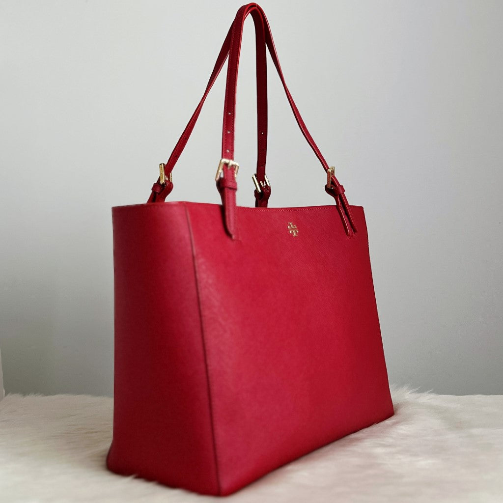 Tory Burch Red Leather Front Compartment Large Shoulder Bag Like New