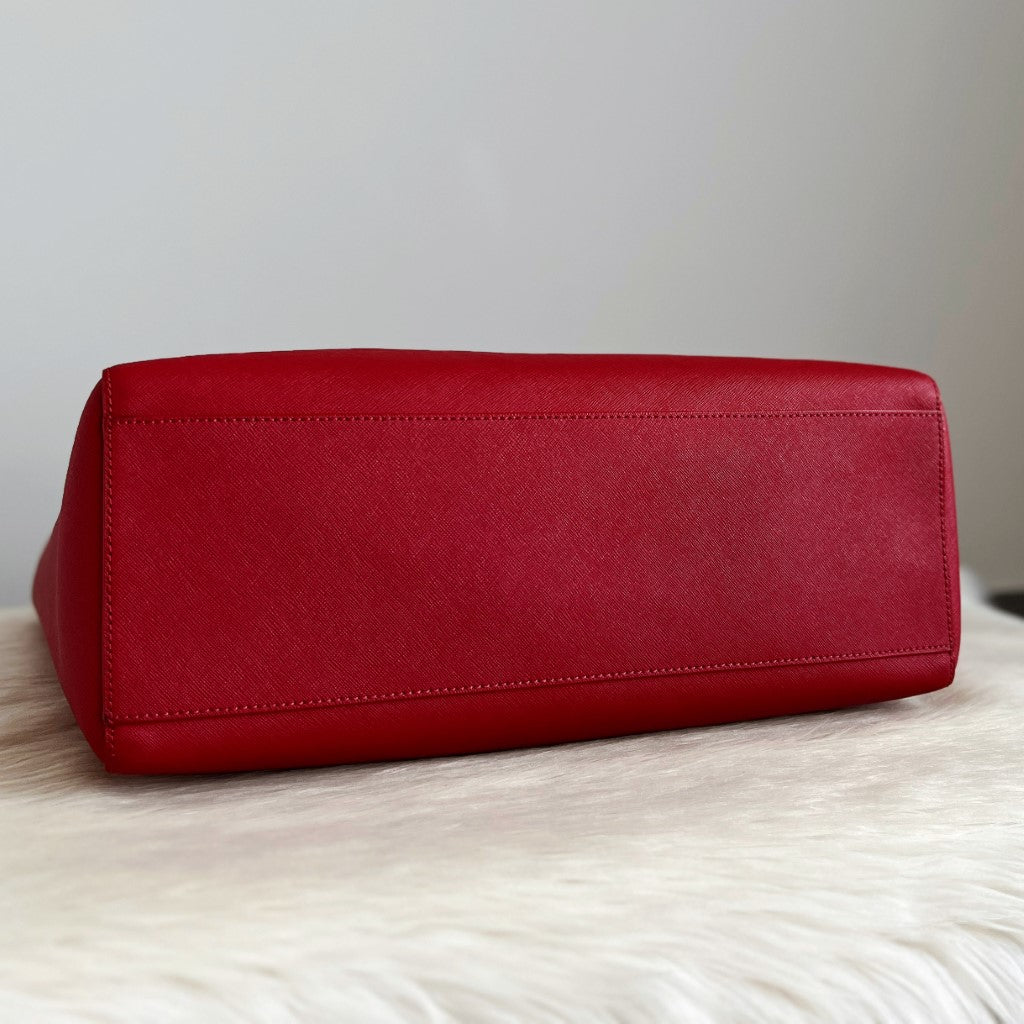 Tory Burch Red Leather Front Compartment Large Shoulder Bag Like New