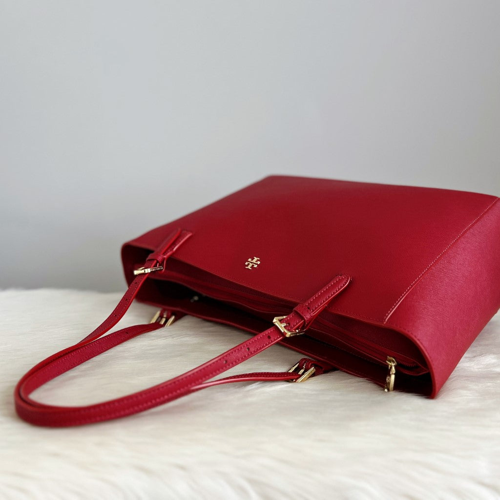 Tory Burch Red Leather Front Compartment Large Shoulder Bag Like New