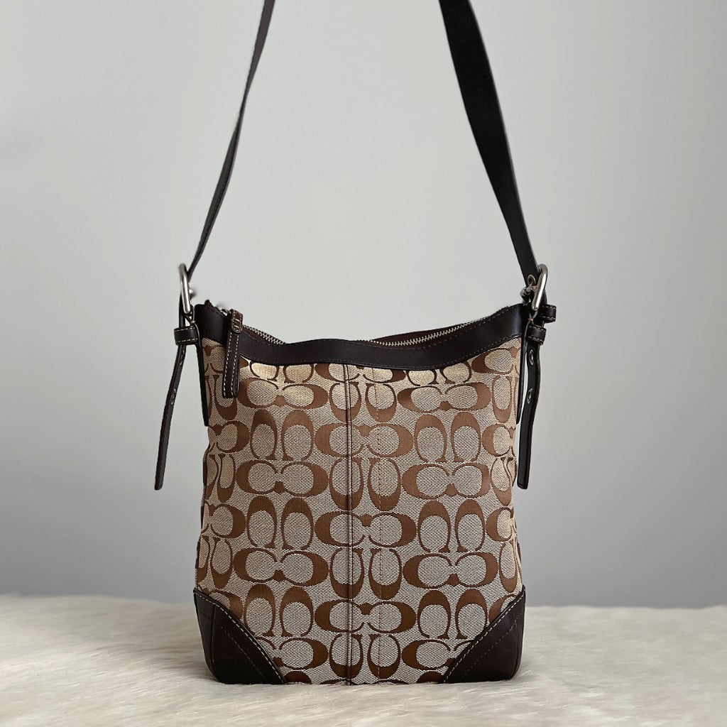 Coach Dark Chocolate Leather Monogram Patchwork Crossbody Shoulder Bag