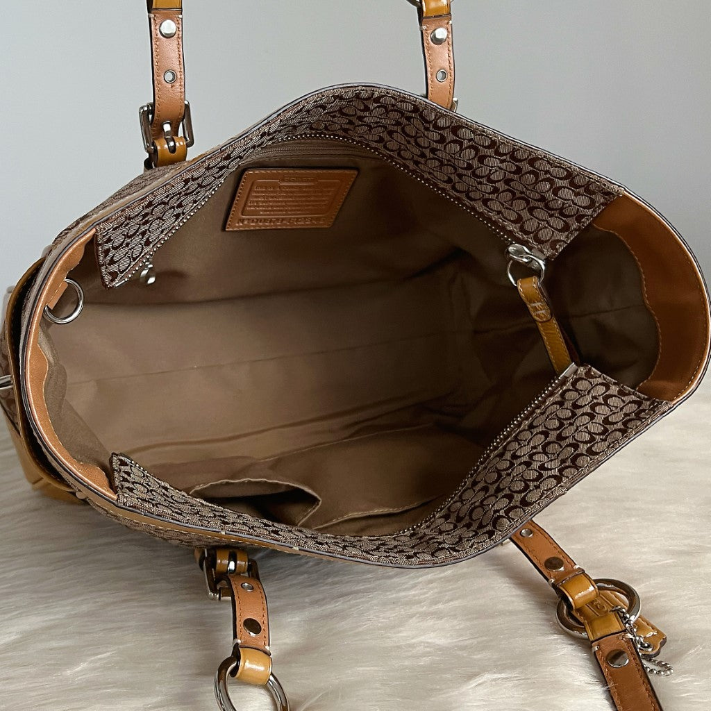 Coach Patent Leather Trim Monogram Ring Detail Shoulder Bag