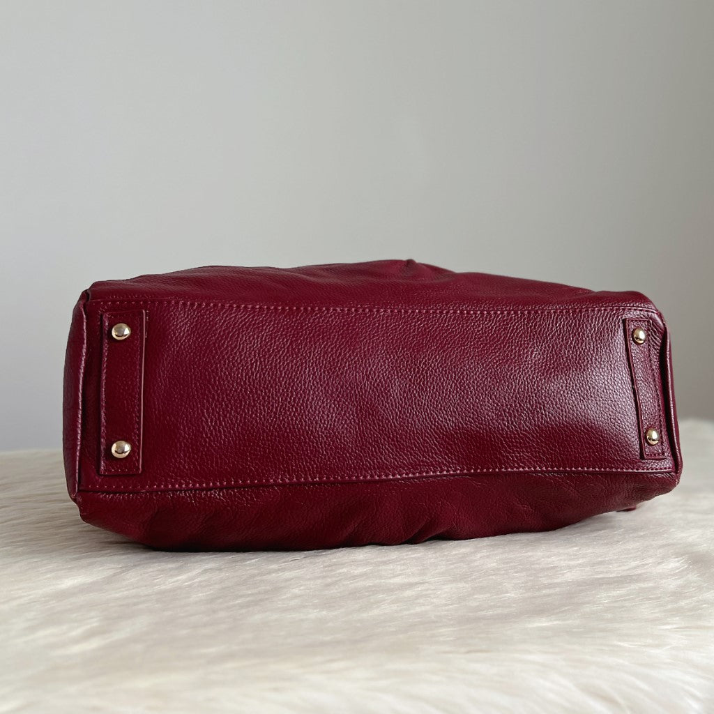 Marc Jacobs Maroon Leather Bowling 2 Way Shoulder Bag