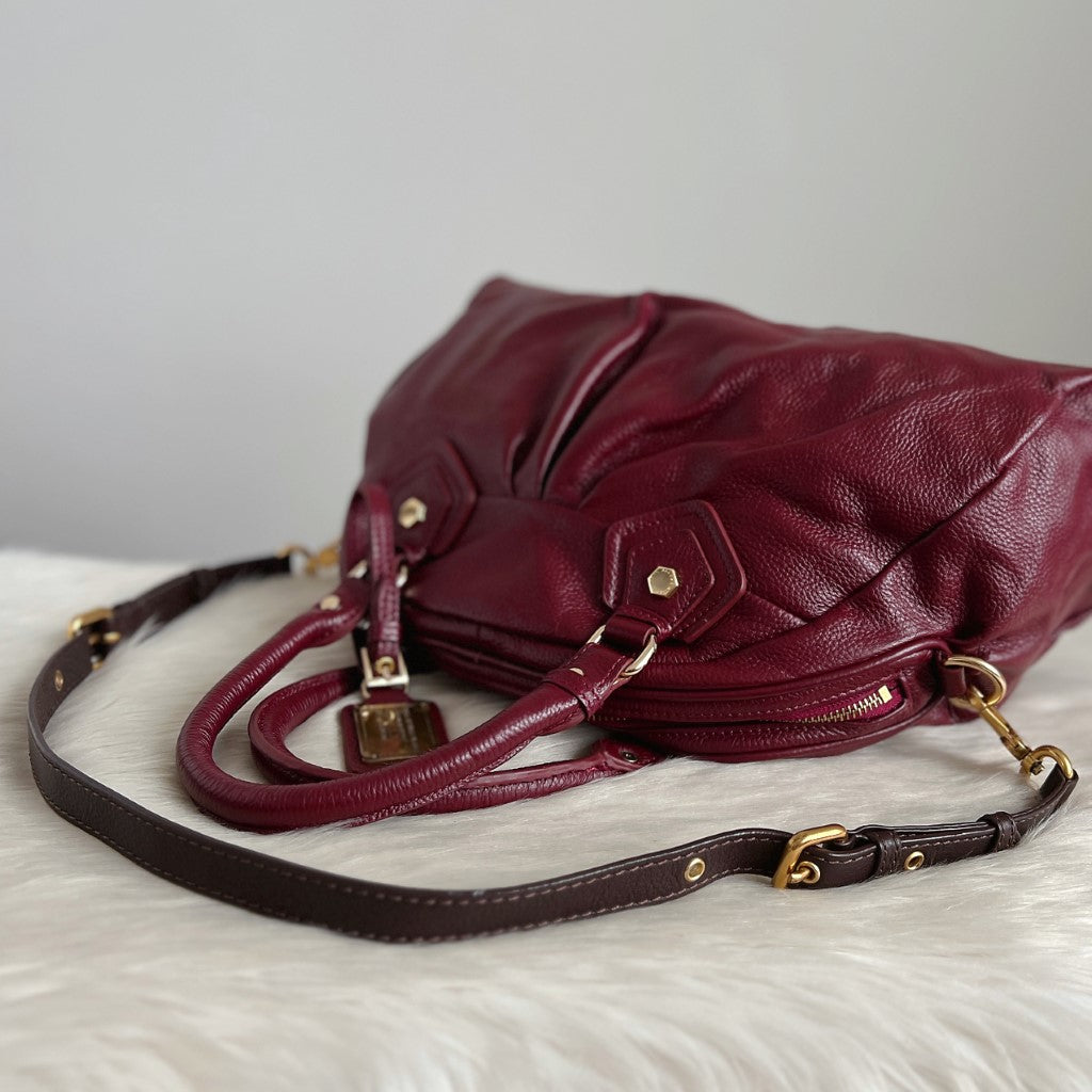 Marc Jacobs Maroon Leather Bowling 2 Way Shoulder Bag