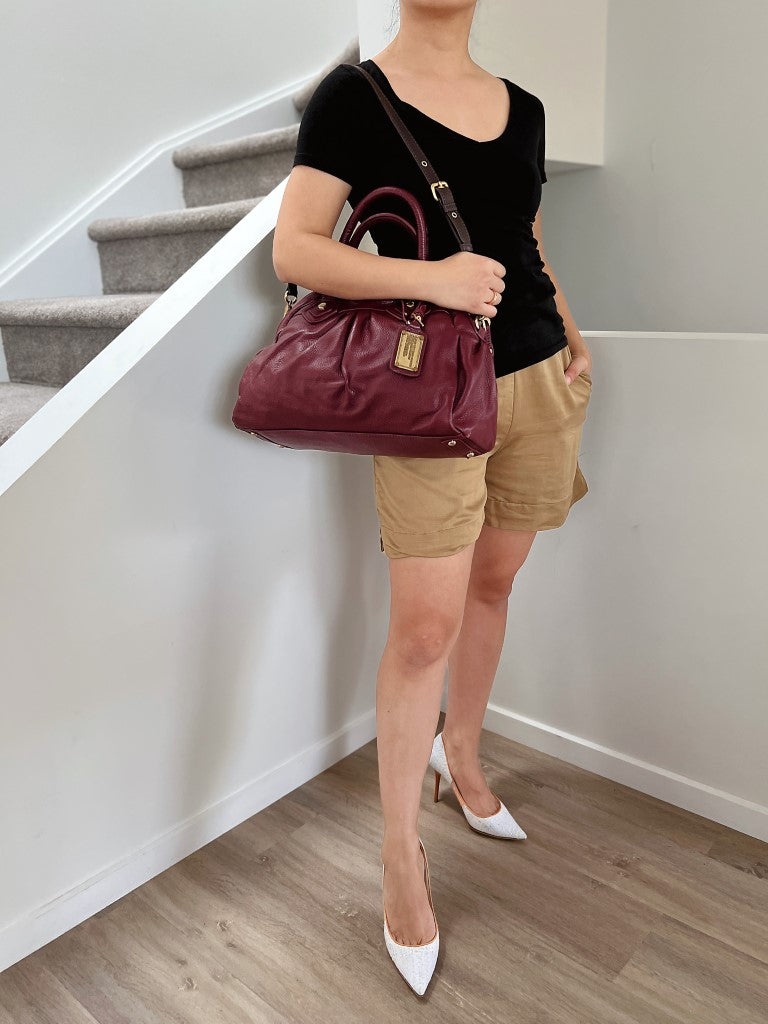 Marc Jacobs Maroon Leather Bowling 2 Way Shoulder Bag