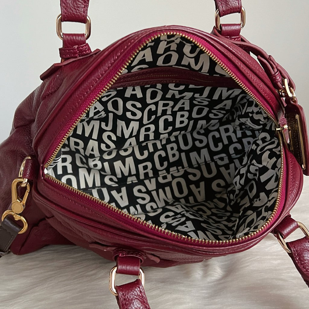 Marc Jacobs Maroon Leather Bowling 2 Way Shoulder Bag