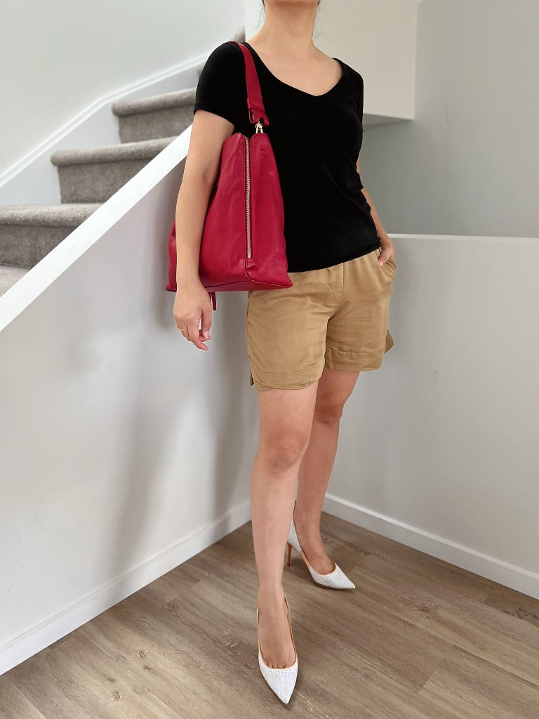 Furla Red Leather Slouchy Triple Compartment Shoulder Bag Excellent