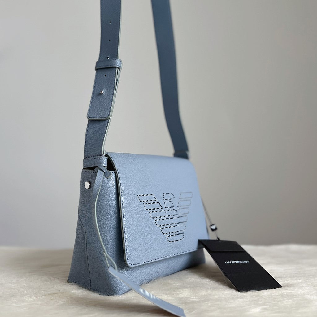 Emporio Armani Light Blue Crossbody Shoulder Bag + Pouch New with Tags