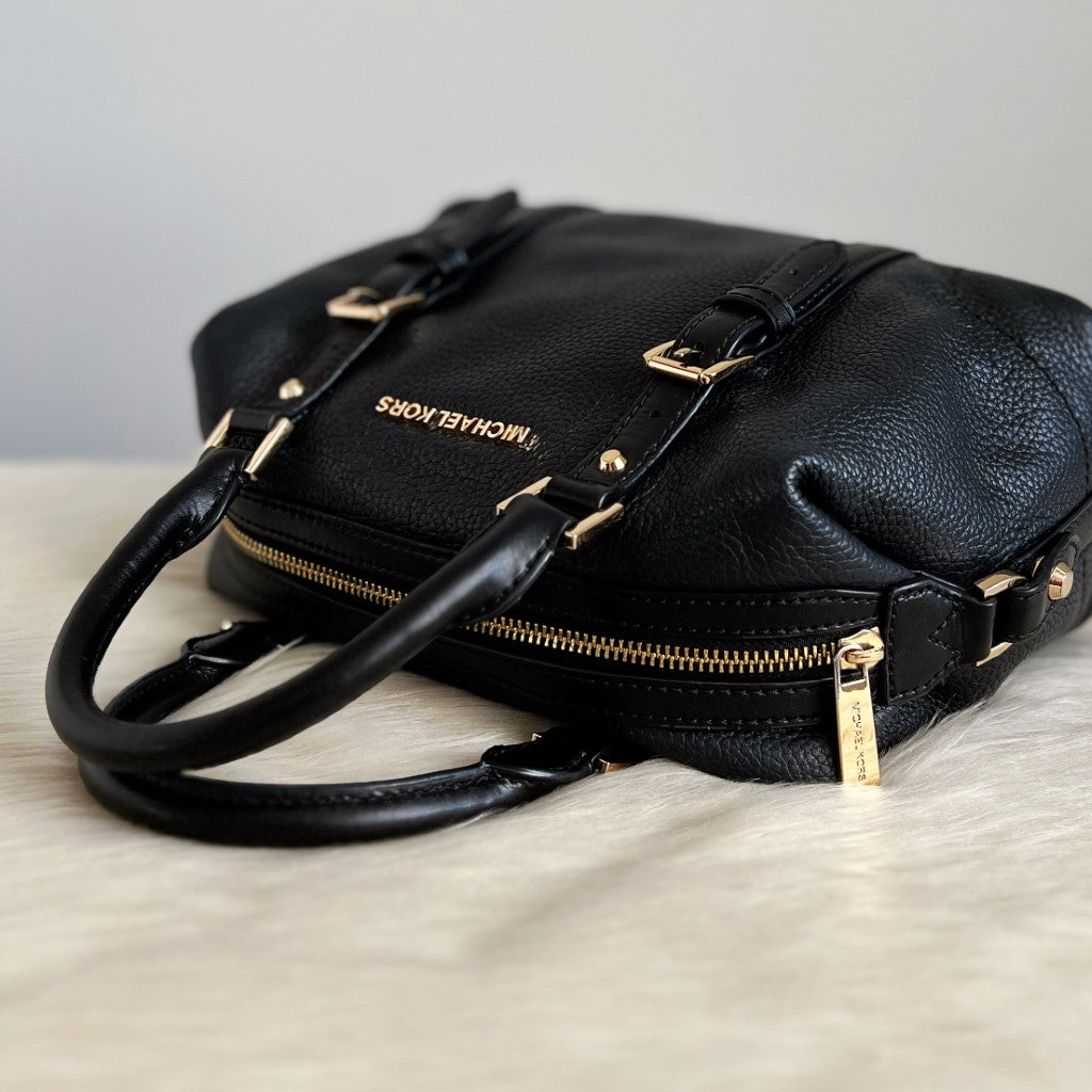 Michael Kors Black Leather Double Buckle 2 Way Shoulder Bag Excellent