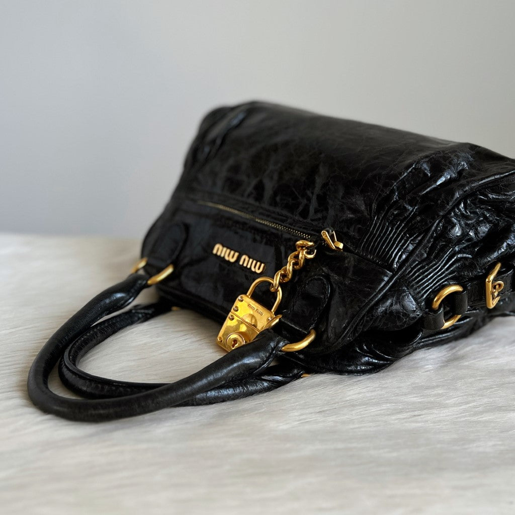 Miu Miu Black Leather Lock Charm 2 Way Shoulder Bag