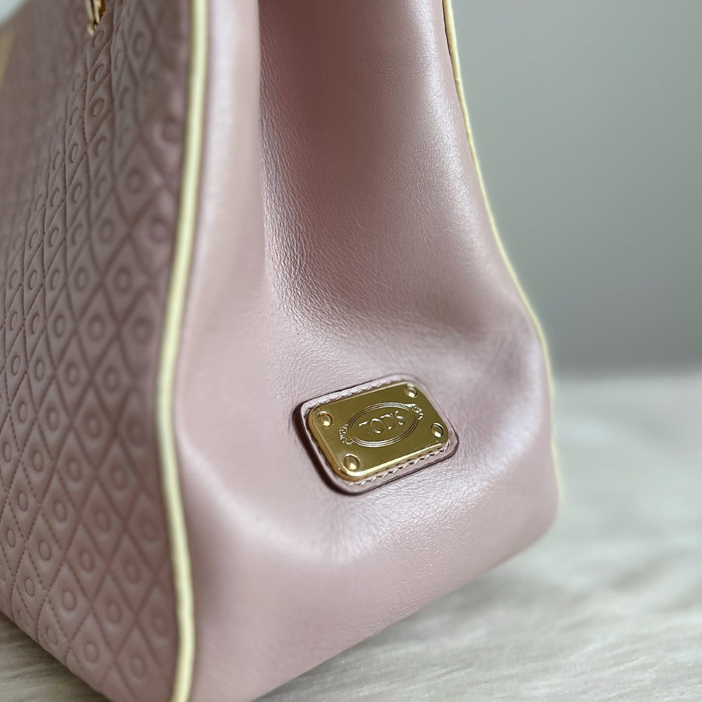 Tod's Blush Pink Leather Embossed Triple Compartment Shoulder Bag Excellent