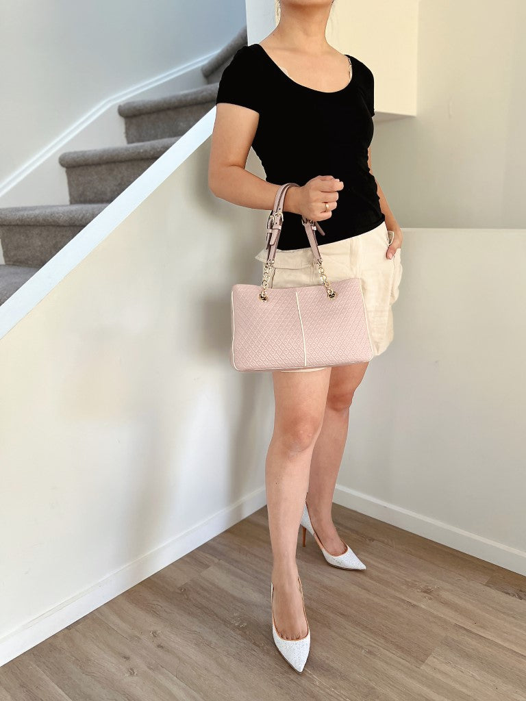 Tod's Blush Pink Leather Embossed Triple Compartment Shoulder Bag Excellent