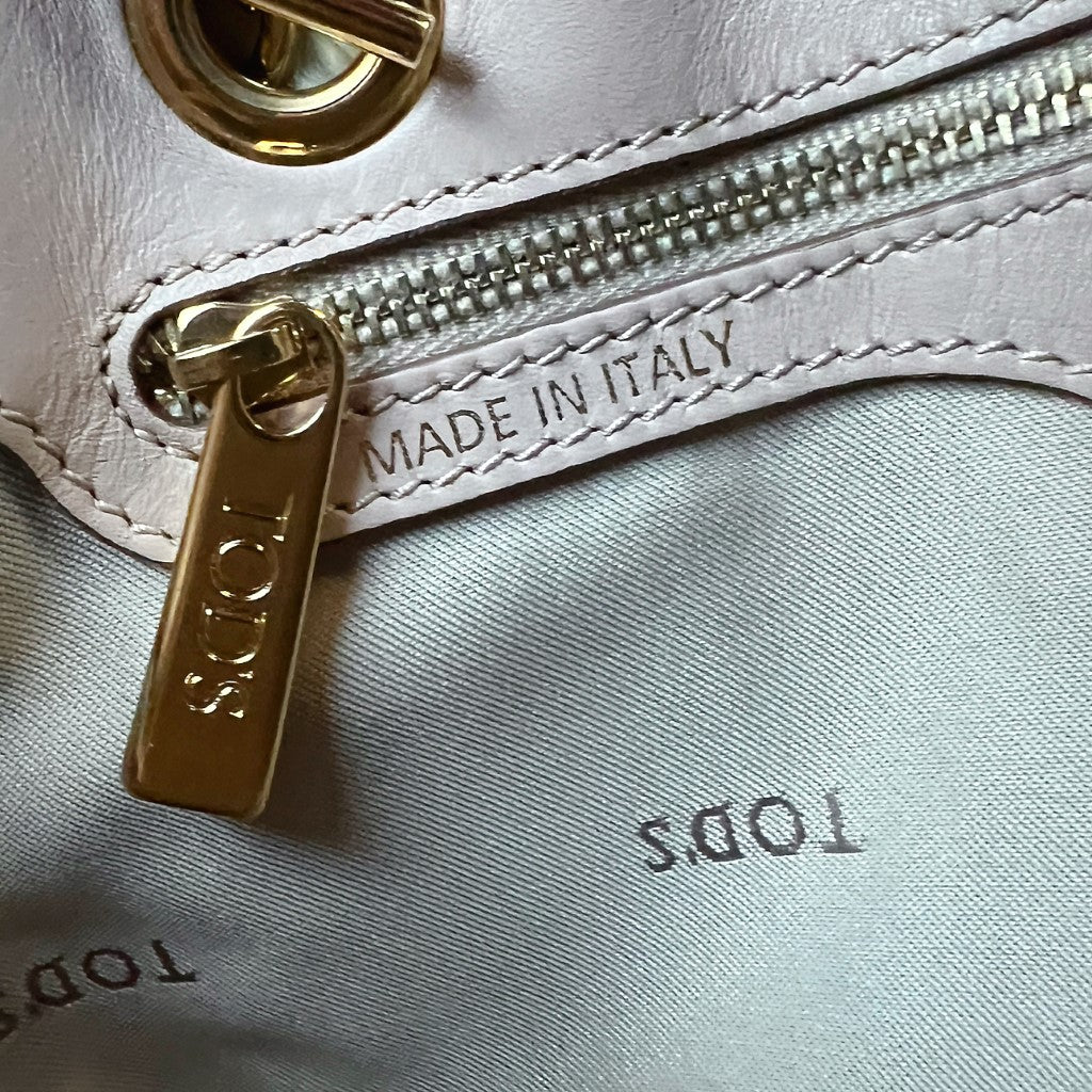 Tod's Blush Pink Leather Embossed Triple Compartment Shoulder Bag Excellent