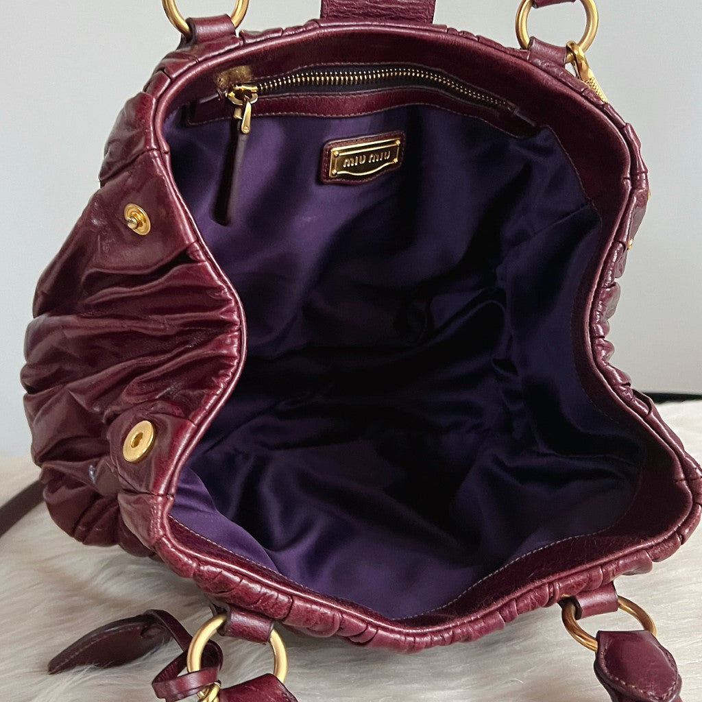 Miu Miu Shiny Maroon Leather Nappa Buckle 2 Way Shoulder Bag