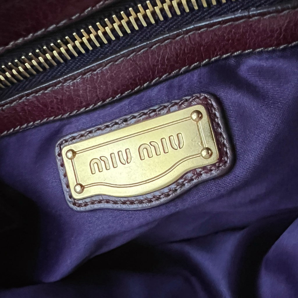 Miu Miu Shiny Maroon Leather Nappa Buckle 2 Way Shoulder Bag