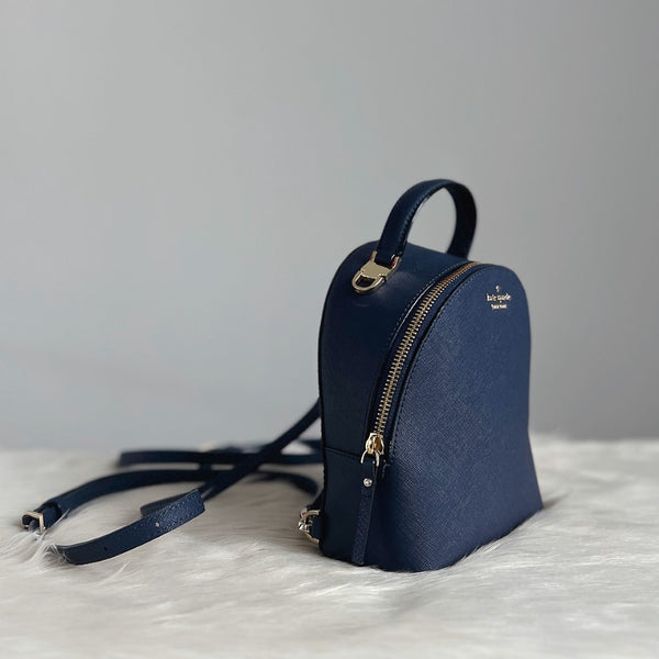 Kate Spade Navy Leather Front Logo 3 Way Mini Backpack Like New