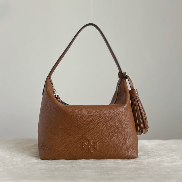 Tory Burch Caramel Leather Tassel Charm Detail Shoulder Bag