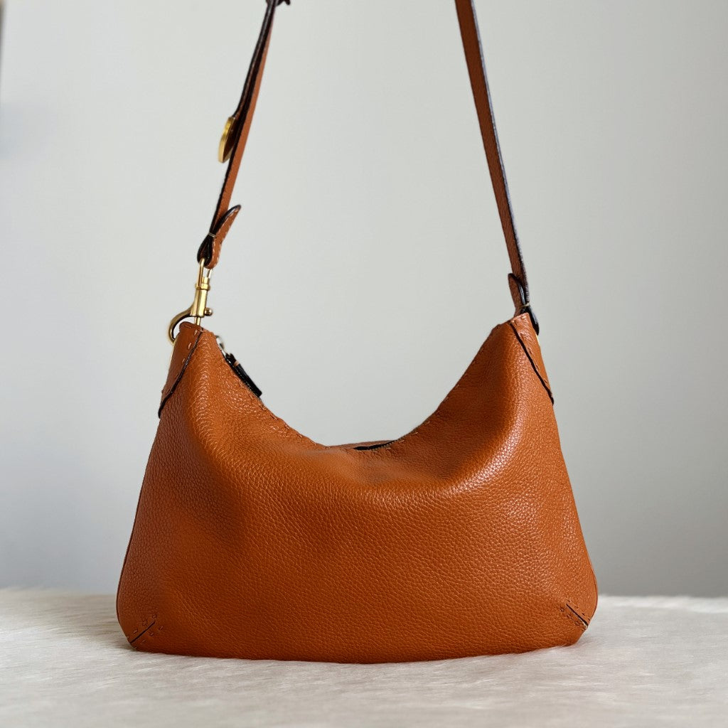 Fendi Caramel Leather Slouchy Crossbody Shoulder Bag