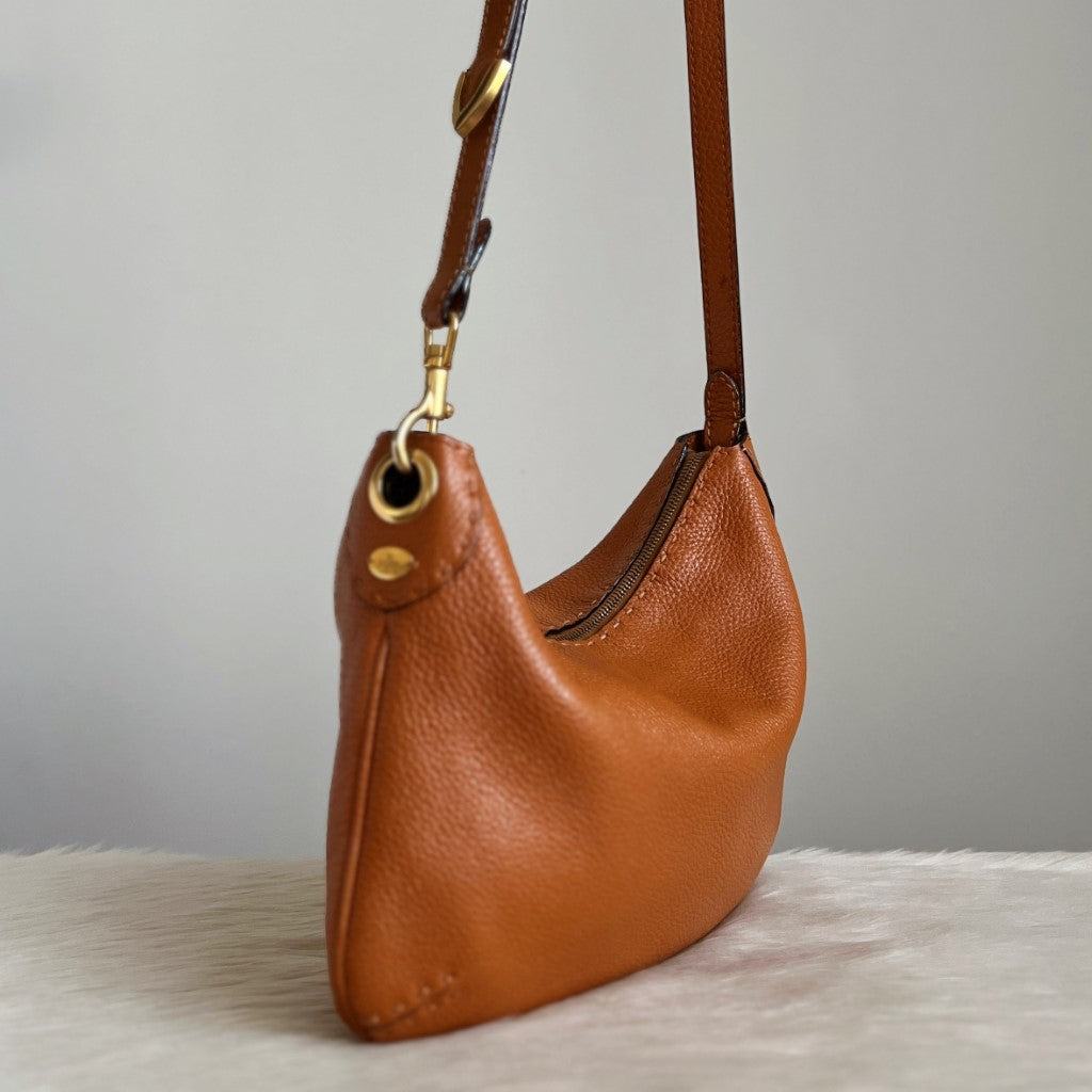 Fendi Caramel Leather Slouchy Crossbody Shoulder Bag