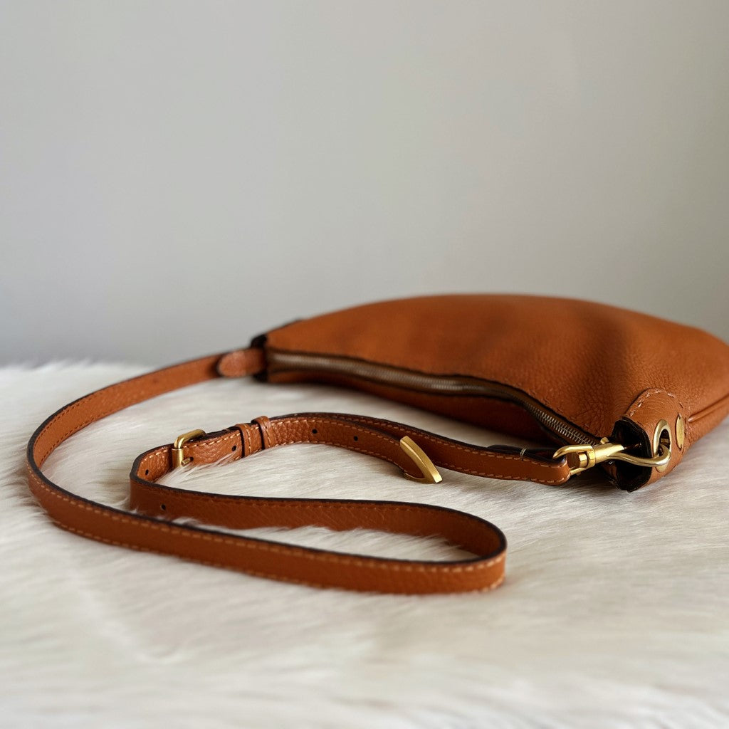 Fendi Caramel Leather Slouchy Crossbody Shoulder Bag