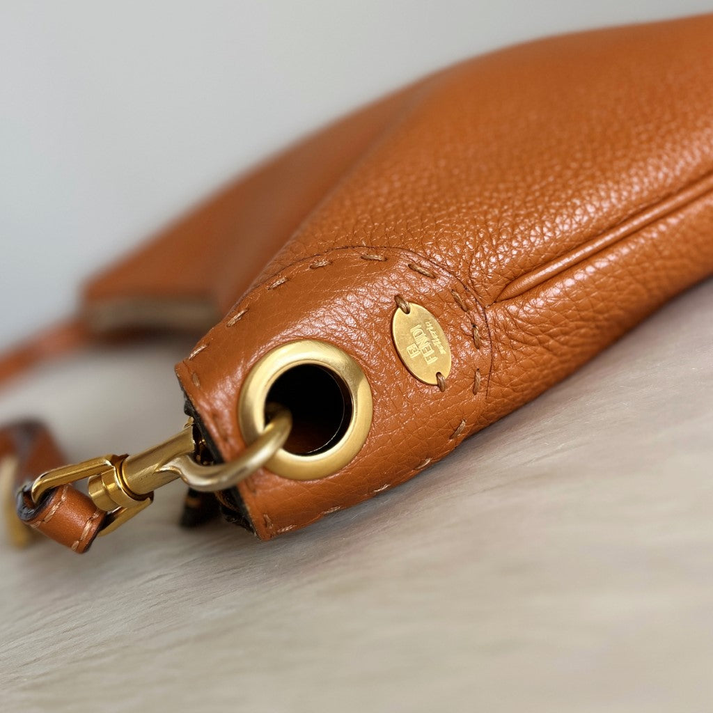 Fendi Caramel Leather Slouchy Crossbody Shoulder Bag