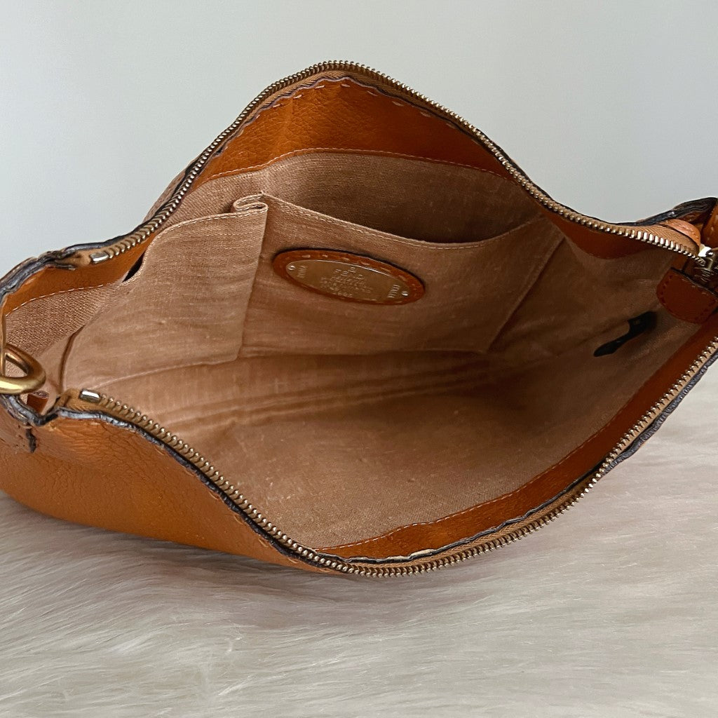 Fendi Caramel Leather Slouchy Crossbody Shoulder Bag