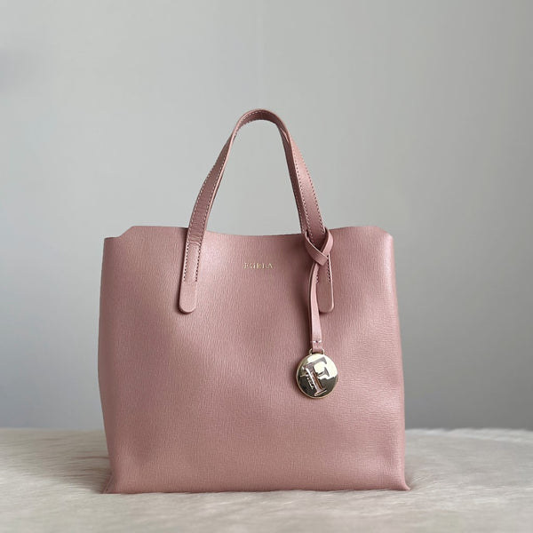 Furla Pink Leather F Charm Triple Compartment Tote Bag Like New