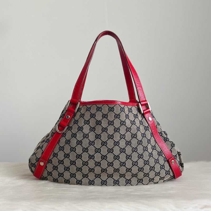 Gucci Red Leather Double G Monogram Abbey Shoulder Bag