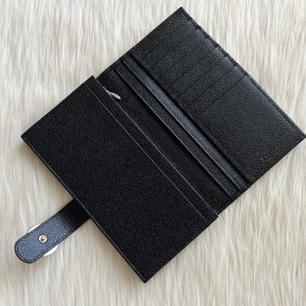Bvlgari Black Leather Signature Ring Fold Unisex Long Wallet Like New