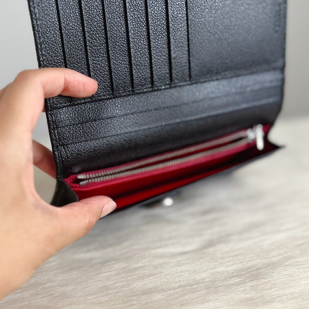 Bvlgari Black Leather Signature Ring Fold Unisex Long Wallet Like New