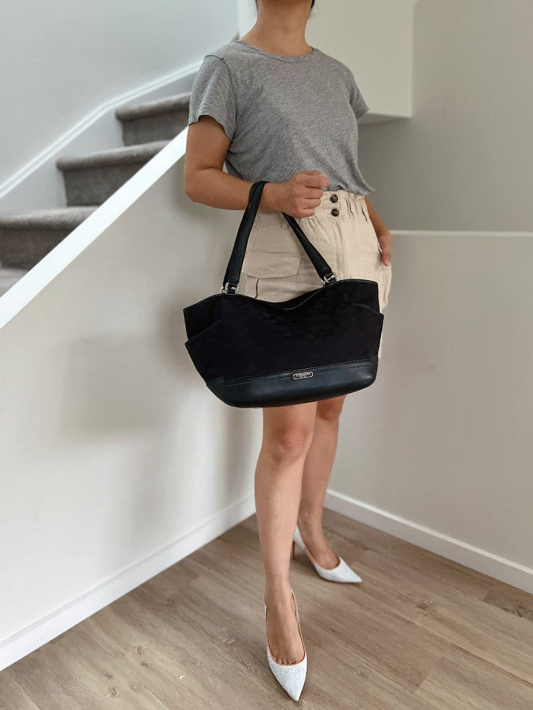 Coach Black Monogram Front Logo Career Shoulder Bag