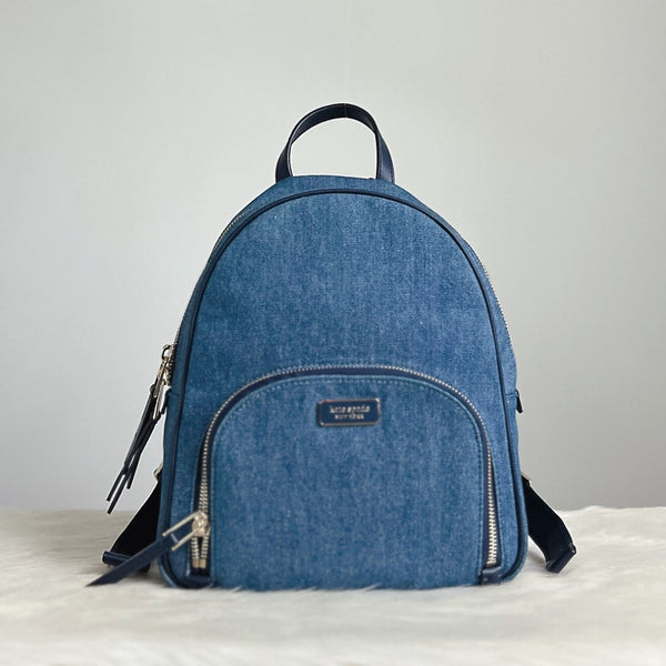 Kate Spade Denim Front Logo Double Compartment Backpack Like New