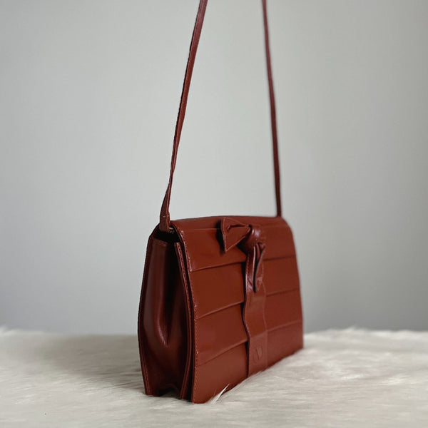 Valentino Cinnamon Leather Signature Bow Crossbody Shoulder Bag