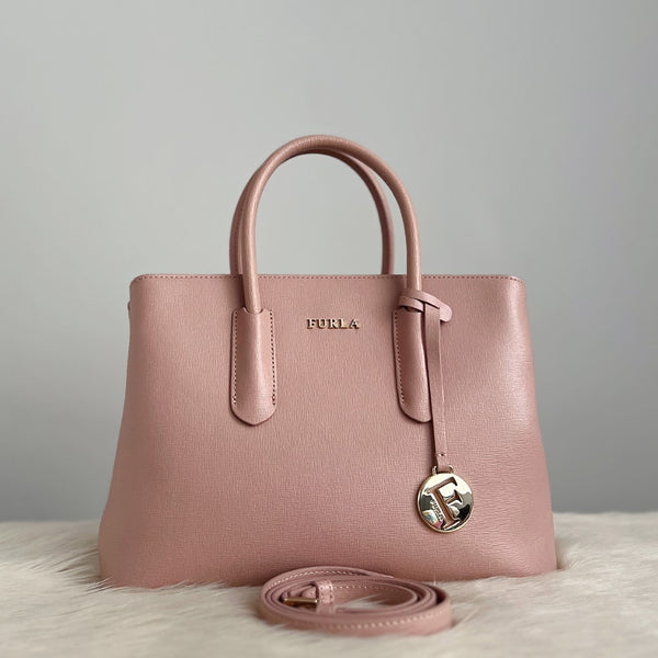 Furla Pink Leather Triple Compartment 2 Way Shoulder Bag Like New