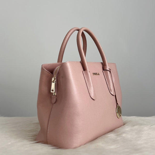 Furla Pink Leather Triple Compartment 2 Way Shoulder Bag Like New