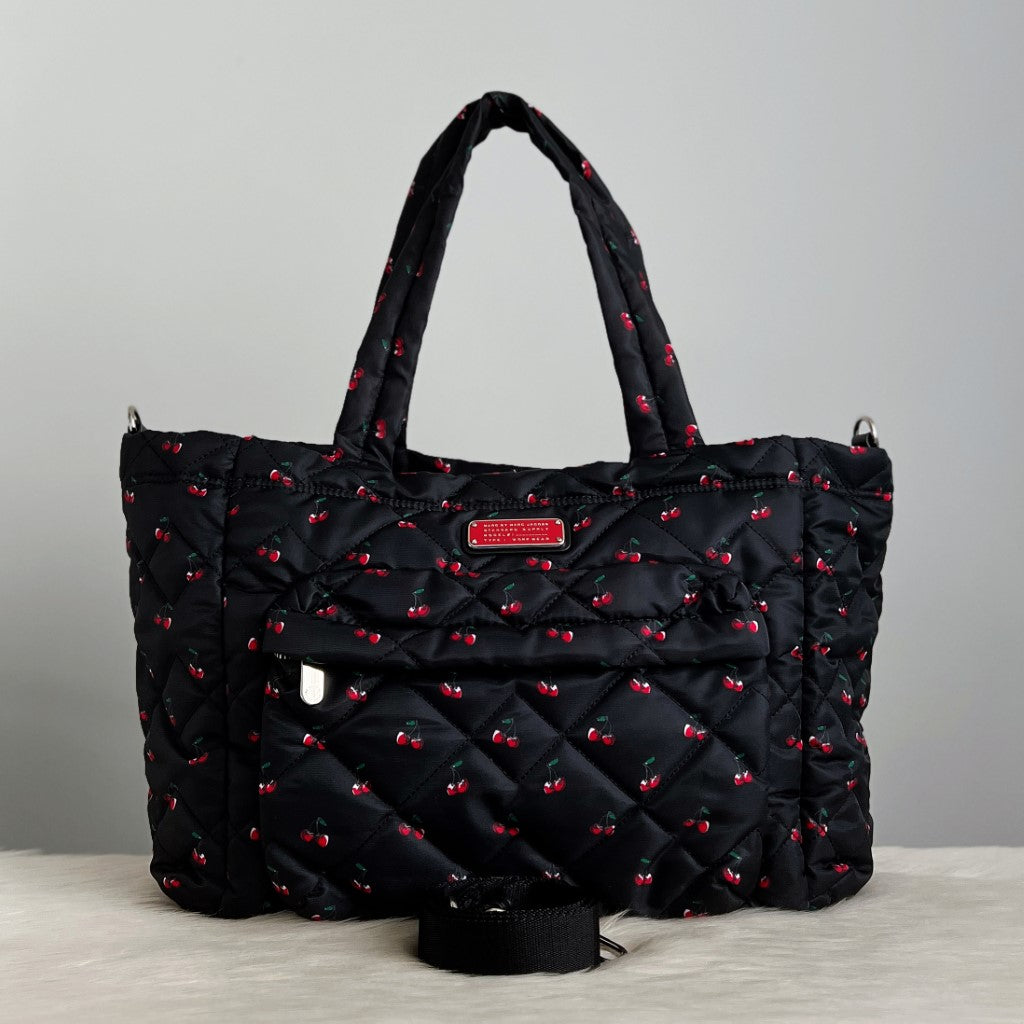 Marc Jacobs Black Cherry Pattern Large 2 Way Shoulder Bag Like New