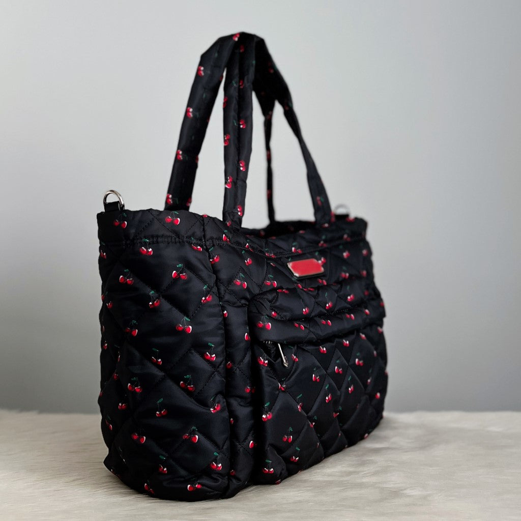 Marc Jacobs Black Cherry Pattern Large 2 Way Shoulder Bag Like New