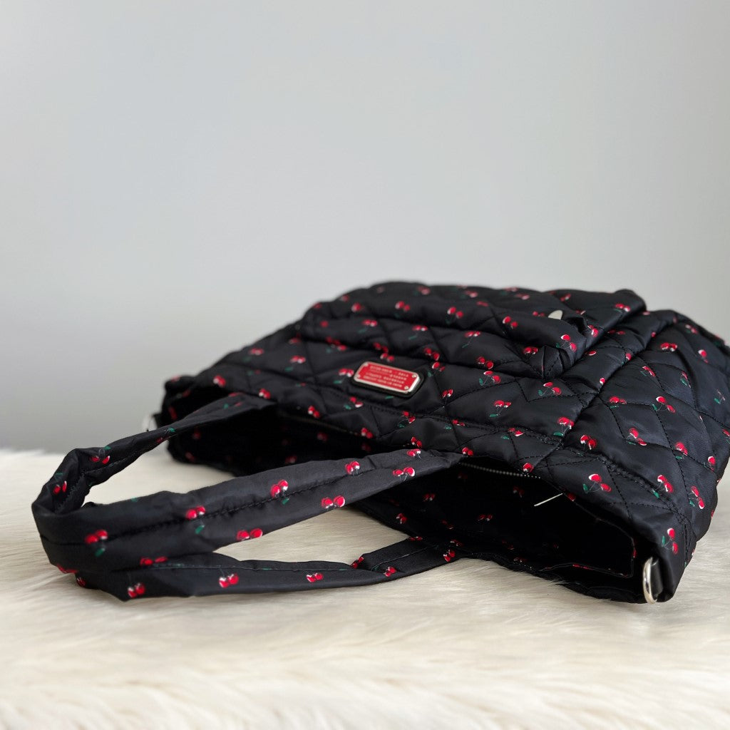 Marc Jacobs Black Cherry Pattern Large 2 Way Shoulder Bag Like New
