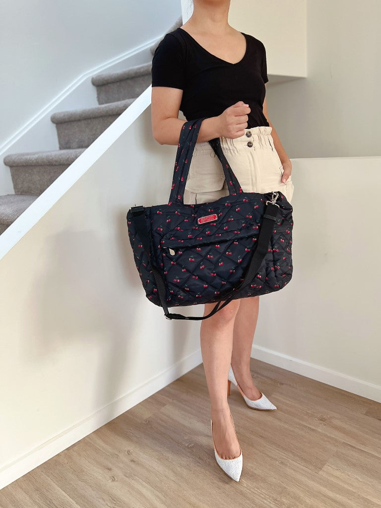 Marc Jacobs Black Cherry Pattern Large 2 Way Shoulder Bag Like New