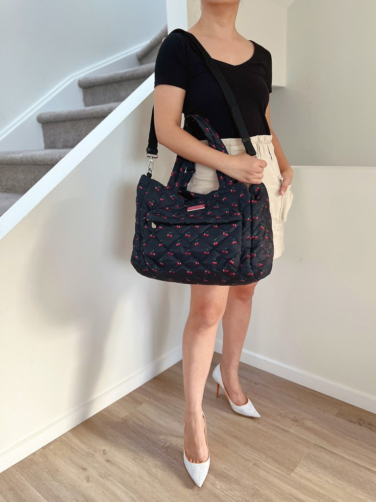 Marc Jacobs Black Cherry Pattern Large 2 Way Shoulder Bag Like New