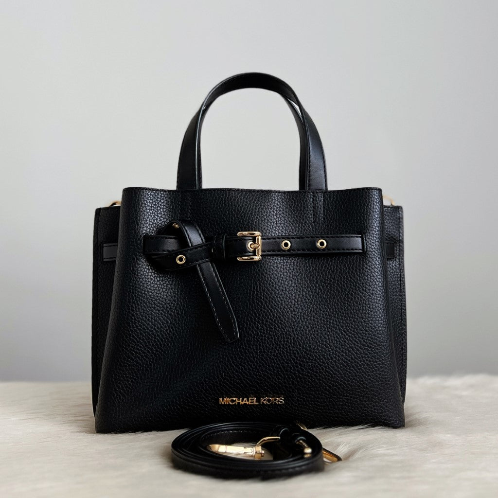 Michael Kors Black Leather Buckle Detail Triple Compartment 2 Way Shoulder Bag Like New