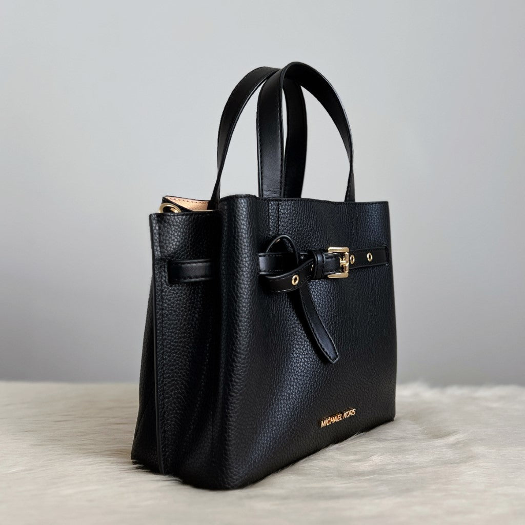 Michael Kors Black Leather Buckle Detail Triple Compartment 2 Way Shoulder Bag Like New