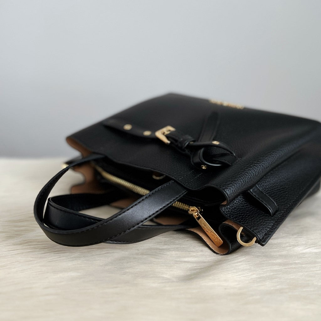 Michael Kors Black Leather Buckle Detail Triple Compartment 2 Way Shoulder Bag Like New