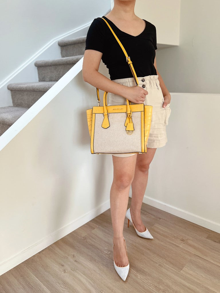 Michael Kors Yellow Leather Patchwork 2 Way Shoulder Bag