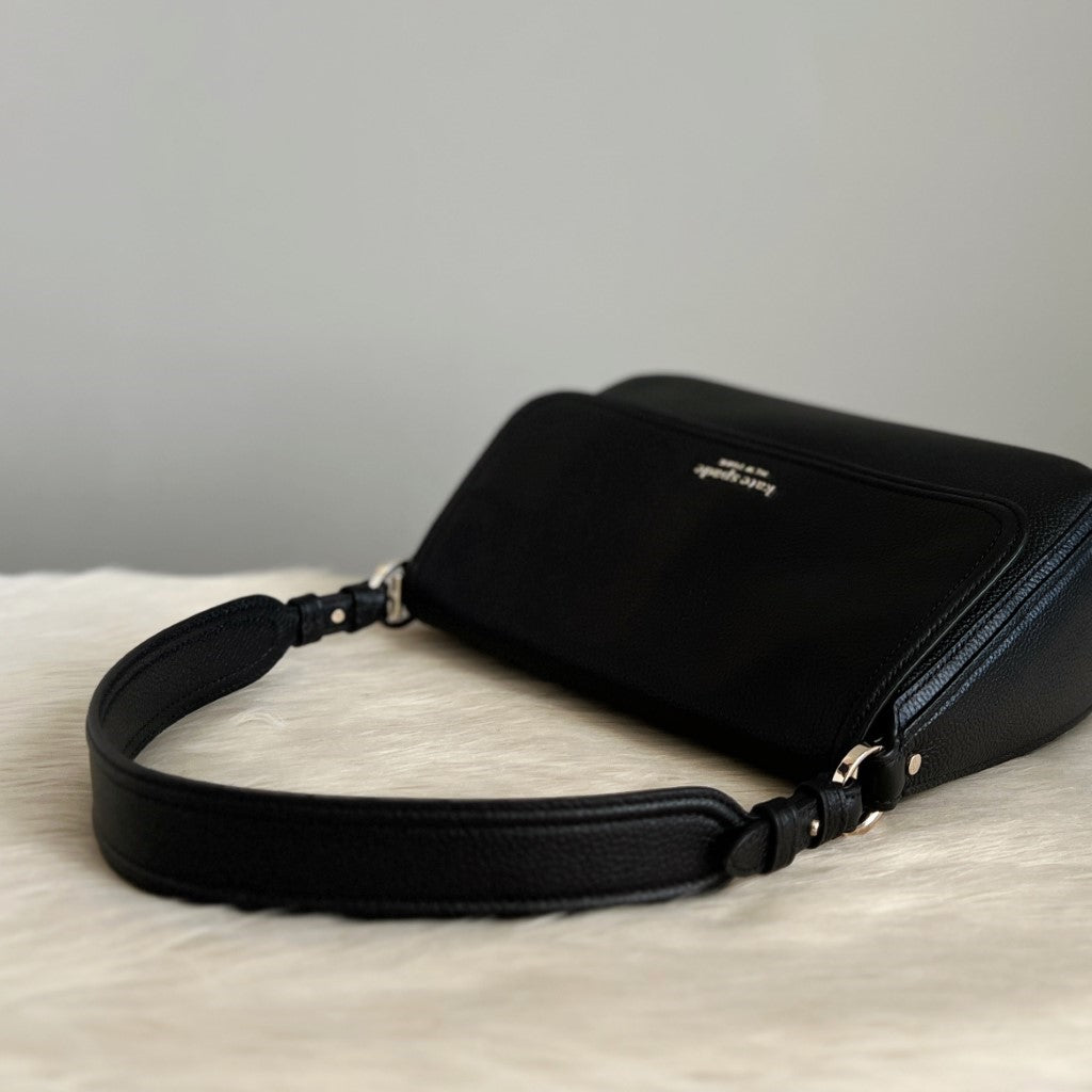 Kate Spade Black Leather Front Logo 2 Way Shoulder Bag Like New